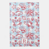 Preppy Coastal Seafood Gingham Kitchen Decor Geschirrtuch (Vertikal)