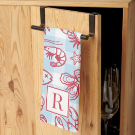 Preppy Coastal Seafood Gingham Kitchen Decor Geschirrtuch