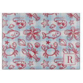 Preppy Coastal Seafood Gingham Kitchen Decor Schneidebrett (Vorderseite)