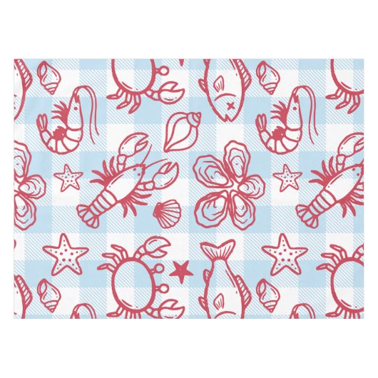 Preppy Coastal Seafood Gingham Kitchen Decor Tischdecke (Vorderseite (Horizontal))