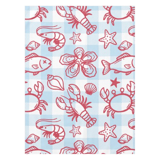 Preppy Coastal Seafood Gingham Kitchen Decor Tischdecke (Vorderseite)