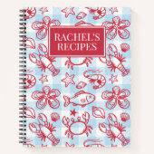 Preppy Coastal Seafood Gingham Kitchen Recipe Notizblock (Vorderseite)