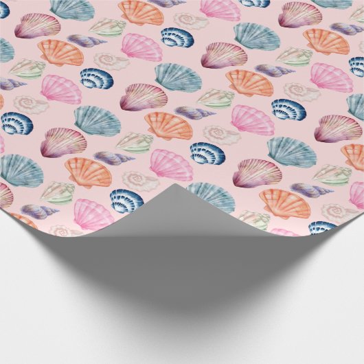 Preppy Coastal Seashell Pink Wrapping Paper Roll Geschenkpapier (Ecke)