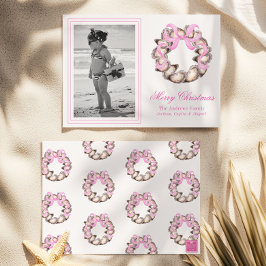 Preppy Coaster Oyster Bow Wreath Foto Holiday Feiertagskarte