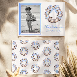 Preppy Coaster Oyster Bow Wreath Foto Holiday Feiertagskarte