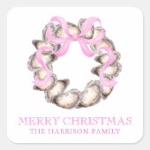 Preppy Coaster Oyster Bow Wreath Weihnachten Quadratischer Aufkleber (Vorderseite)