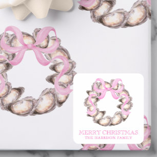 Preppy Coaster Oyster Bow Wreath Weihnachten Quadratischer Aufkleber
