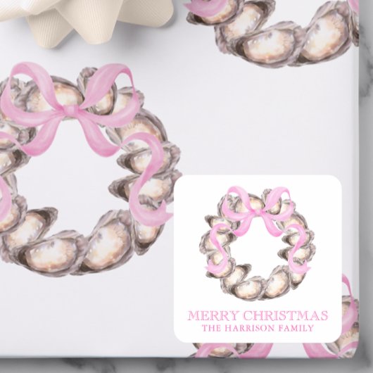 Preppy Coaster Oyster Bow Wreath Weihnachten Quadratischer Aufkleber