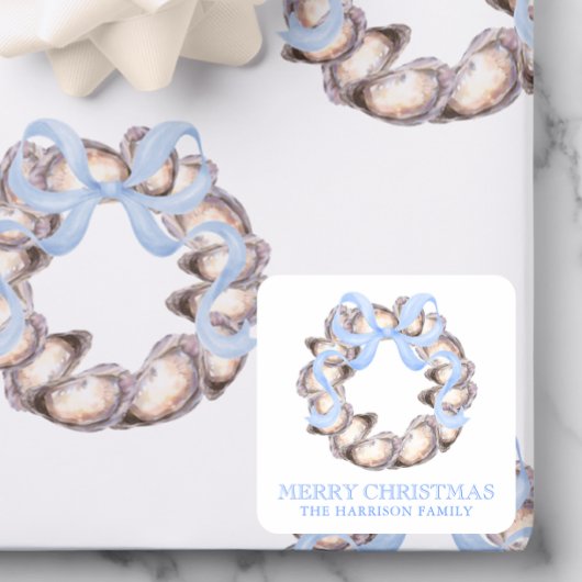 Preppy Coaster Oyster Bow Wreath Weihnachten Quadratischer Aufkleber