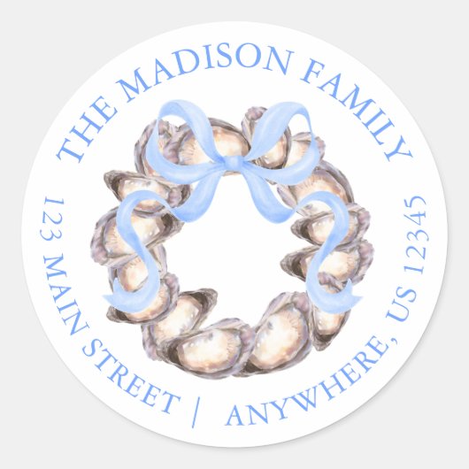 Preppy Coaster Oyster Bow Wreath Weihnachtsadresse Runder Aufkleber (Vorderseite)