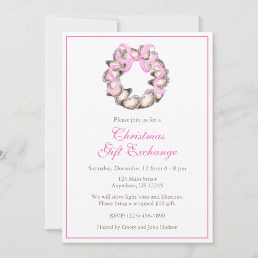 Preppy Coaster Oyster Bow Wreath Weihnachtsgebäck Einladung (Vorderseite)