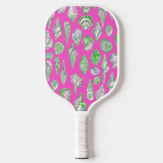 Preppy Coastes Muscheln an der rosa Küste Pickleball Schläger (Vorderseite)