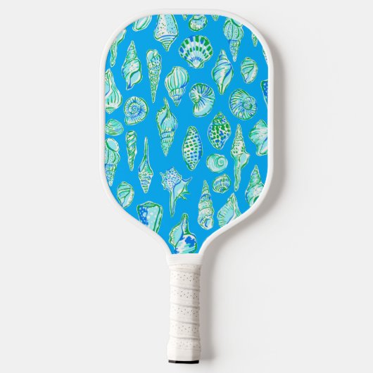 Preppy Coastes Muscheln auf Blue Seaside Monogram Pickleball Schläger (Rückseite)