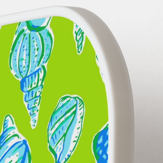 Preppy Coastes Muscheln auf der grünen Kalkküste Pickleball Schläger (Linke Seite)