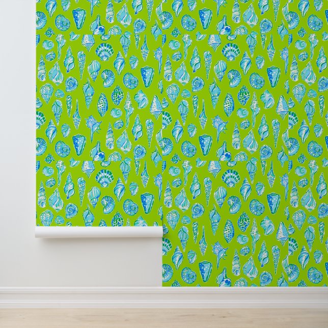 Preppy Coastes Muscheln auf der grünen Kalkküste Tapete (Anwendung)