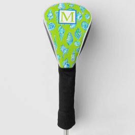Preppy Coastes Muscheln auf kalkgrüner Monogramm Golf Headcover