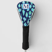 Preppy Coastes Muscheln auf Navy Blue Monogram Golf Headcover (Vorderseite)