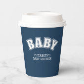 Preppy Collegiate Varsity Navy Baby Shower Pappbecher (Rückseite)