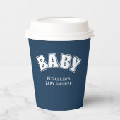 Preppy Collegiate Varsity Navy Baby Shower Pappbecher (Vorderseite)