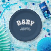 Preppy Collegiate Varsity Navy Baby Shower Pappteller (Party)