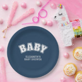 Preppy Collegiate Varsity Navy Baby Shower Pappteller (Party)