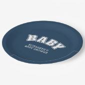 Preppy Collegiate Varsity Navy Baby Shower Pappteller (Schrägansicht)