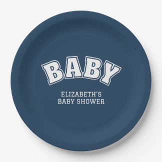 Preppy Collegiate Varsity Navy Baby Shower Pappteller