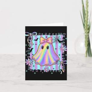 Preppy Colorful Coquette Bow Ghost Boo Girl Spooky Karte