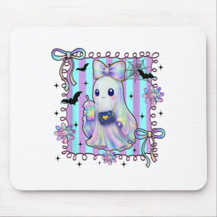 Preppy Colorful Coquette Bow Ghost Boo Girl Spooky Mousepad