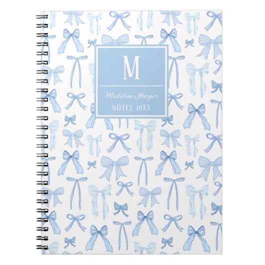 Preppy Coquette Blue Bows Monogram Personalisiert Notizblock (Vorderseite)
