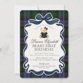 Preppy Coquette Bow Bear Beary First Birthday Einladung