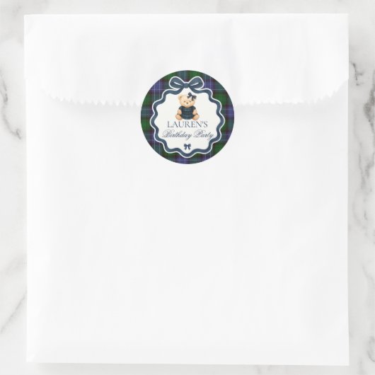 Preppy Coquette Bow Bear Birthday Envelope Seal Runder Aufkleber (Tasche)