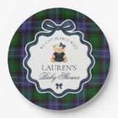 Preppy Coquette Bow Bear Plaid Baby Shower Pappteller (Vorderseite)