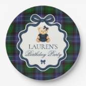 Preppy Coquette Bow Bear Plaid Birthday  Pappteller (Vorderseite)