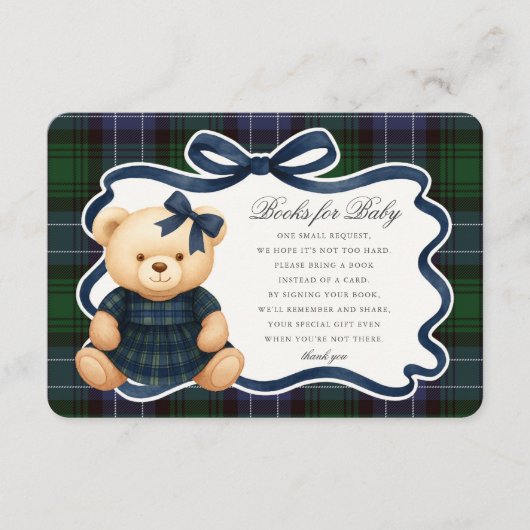Preppy Coquette Bow Bear Plaid Books for Baby Card Begleitkarte (Vorderseite)