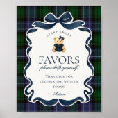 Preppy Coquette Bow Bear Plaid Party Favors Sign Poster (Vorne)