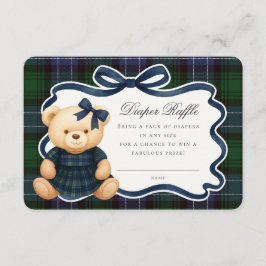 Preppy Coquette Bow Bear Tartan Diaper Raffle Card Begleitkarte