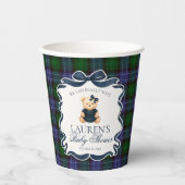 Preppy Coquette Bow Bear Tartan Plaid Baby Shower Pappbecher (Vorderseite)