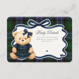 Preppy Coquette Bow Bear Tartan Plaid Details Card Begleitkarte