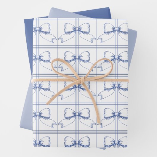Preppy Coquette Bow Dusty Blue Line Gezeichnet Wra Geschenkpapier Set (Beispiel)