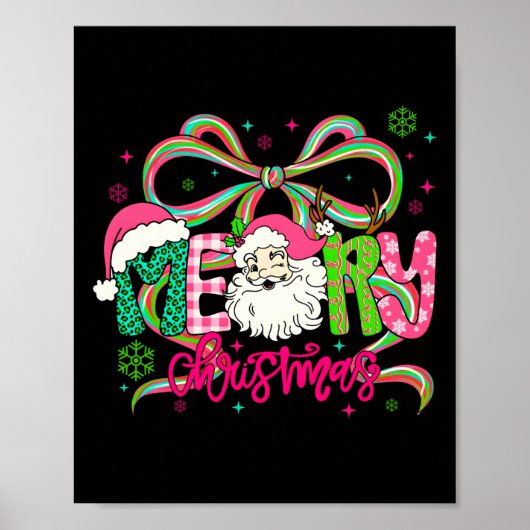 Preppy Coquette Bow Merry Christmas Santa Xmas Fam Poster (Vorne)