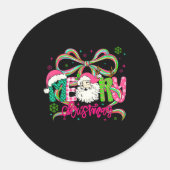 Preppy Coquette Bow Merry Christmas Santa Xmas Fam Runder Aufkleber (Vorderseite)