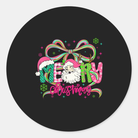 Preppy Coquette Bow Merry Christmas Santa Xmas Fam Runder Aufkleber (Vorderseite)