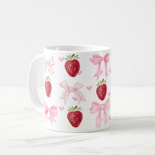 Preppy Coquette Bow Tasse Strawberry Pink Girly (Vorderseite Links)