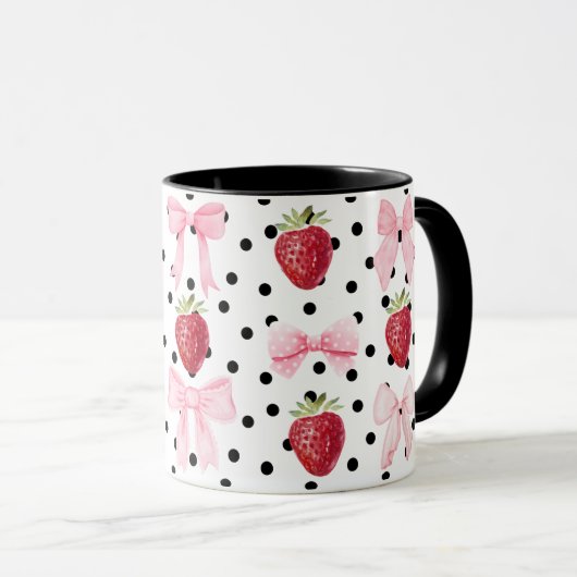 Preppy Coquette Bow Tasse Strawberry Polka Dots (VorderseiteRechts)