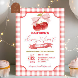 Preppy Coquette Cherry auf Top First Birthday Girl Einladung