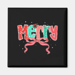 Preppy Coquette Lace Bow Frohe Christmas Girl Wome Magnet