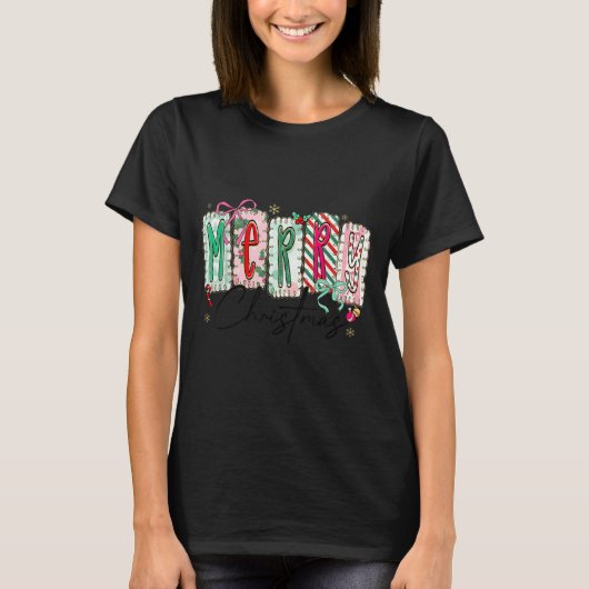 Preppy Coquette Merry Christmas Coquette Bow Girl T-Shirt (Vorderseite)