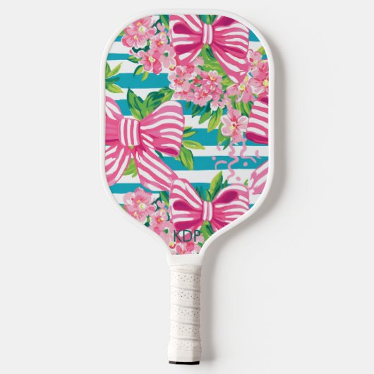 Preppy Coquette Pink Books Monogram Pickleball Schläger (Rückseite)