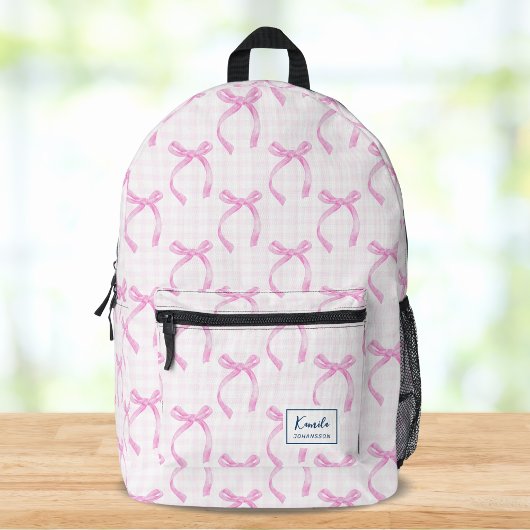 Preppy Coquette Pink Ribbon Bow Individuelle Name Bedruckter Rucksack